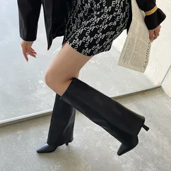 Dropshipping Sexy Pointed Thin Heel Versatile Trouser Tube Boots Solid Color Knee-Length Thin Height-Increasing Fashion Boots