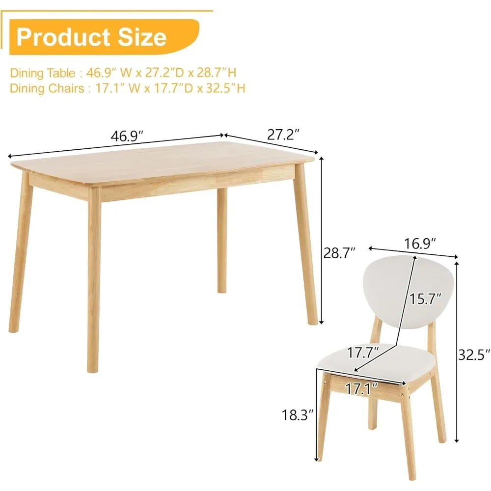 4 Chairs 1 Table Disassembly Rubber Solid Wood Soft Sponge Padded Seats & Backrests Dining Table and Chair Sets Cushion