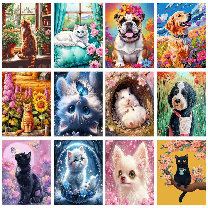 

GATYZTORY Painting By Number Dog And Cat Hand Painted Paintings DIY Pictures By Numbers Kits Drawing On Canvas Home Decor