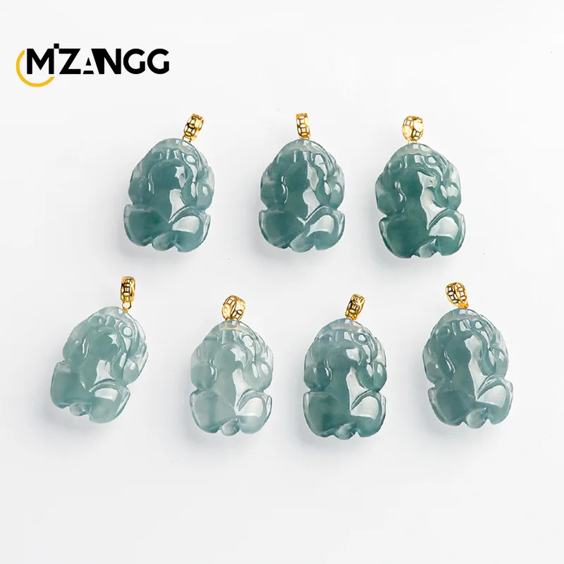 18K Gold Inlaid with Natural Jadeite Blue Water Small Brave Pendant Ice Kind of Exquisite Charm Ladies Jewelry Holiday Gift