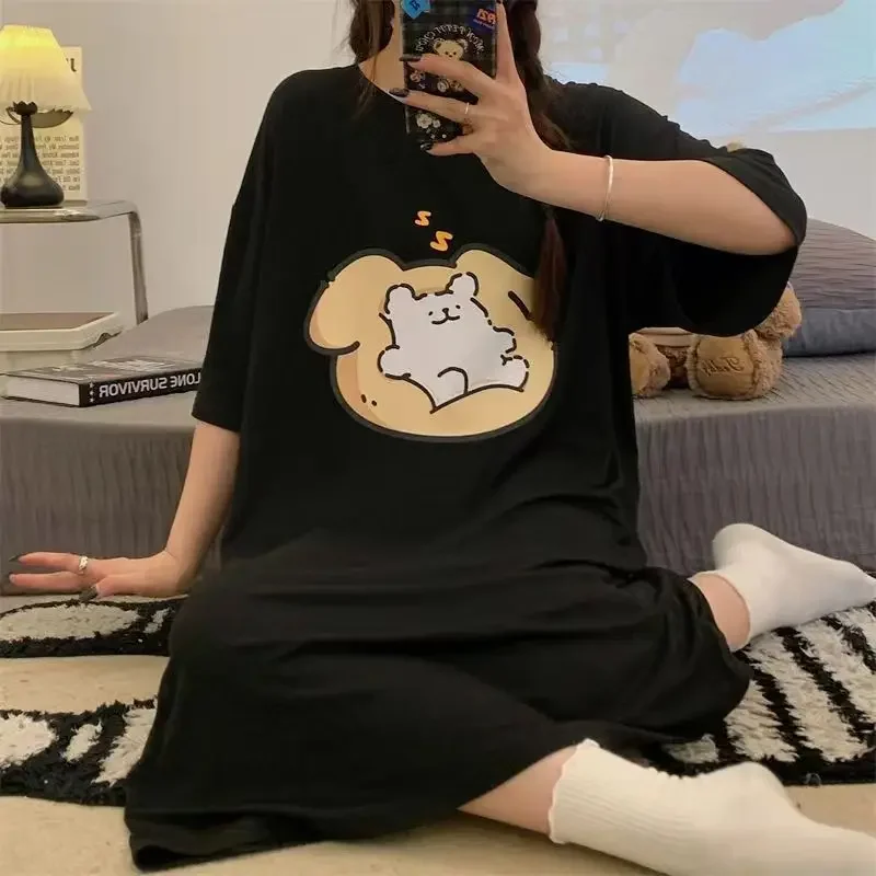 150kg Fat Mm Loose Home Dress Women Duży rozmiar T-shirt z krótkim rękawem Spódnica Koreańska piżama z kreskówek Bielizna nocna dla studentów