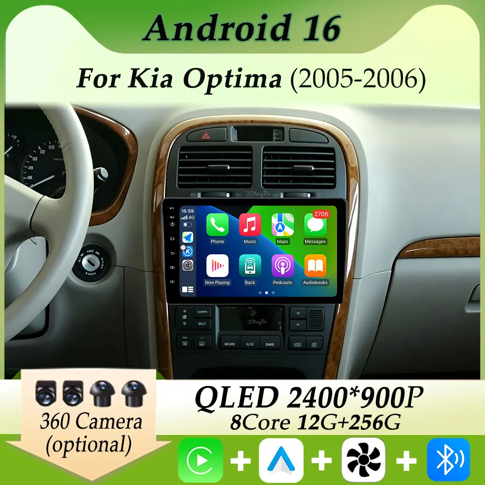 Radio con Pantalla Táctil para Auto, Reproductor Multimedia de Video para Kia Optima 2005-2006, Carplay, Android, GPS, Navegación, Pantalla Dividida, DSP, Estéreo