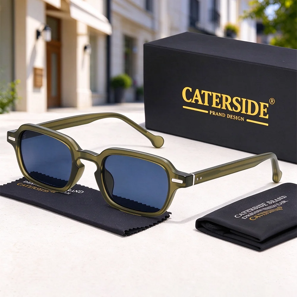 CATERSIDE Men Fashion Sunglasses Women Rectangle Propionate Spring Hinge Glasses Outdoor Travel Decorative Eyewear Unisex UV400