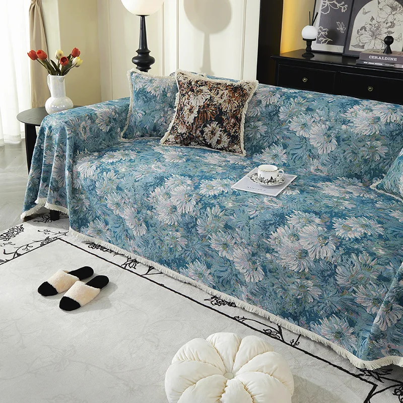 

Boho Retro Sofa Cover Cotton Linen Cloth Anti-Slip and Anti-Dirty All-Season Scratch-Proof One-Piece Sofa Covers Blanket S125