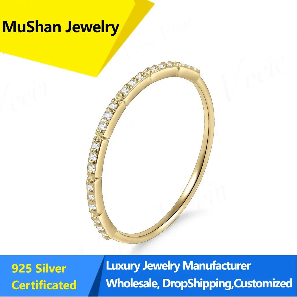 MuShan Jewelry Diamond Row Ring S925 Sterling Silver Inlaid Small Diamond Ring Female Fashion Personality Multiple Fold Wea