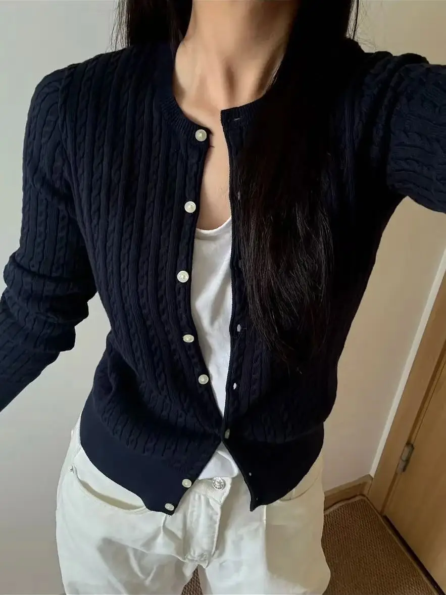 

womens cardigan Embroidery designer sweater cotton small Fried Dough Twists Style knitting cardigan top old money style