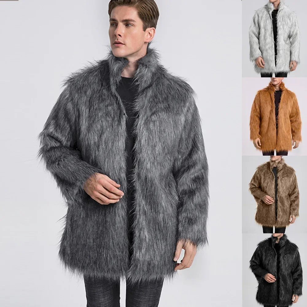 

Luxury Fur Jackets Mens Men Faux Fox Fur Jacket Coat Winter Thick Fluffy Long Sleeve Stand Collar Warm Shaggy Outerwear