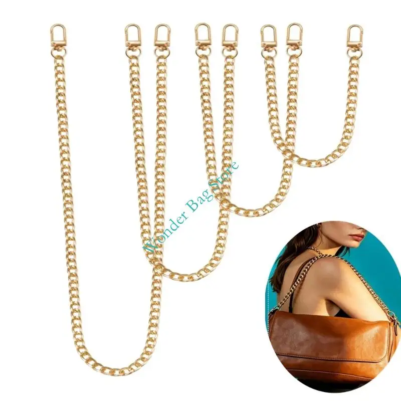 4Pcs Detachable Handbag Chain Set in Gold-Tone Metal Replacement Purse Extension Piece with Double-Ended Clasps for Daily Bag