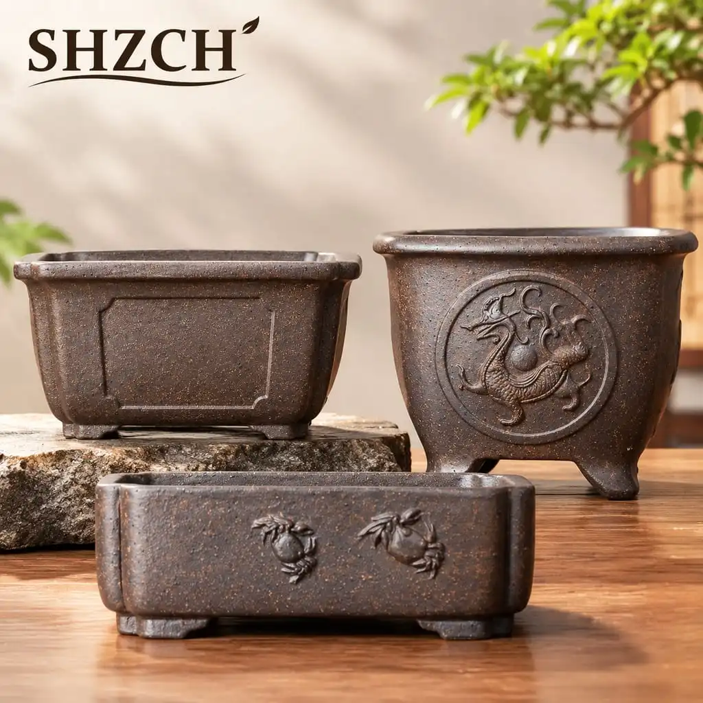 Purple Sand Flower Pot Hexagonal Bonsai Pot Desktop Decoration Handmade Flower Pot Retro Chinese Ceramic Succulent Flower Pot