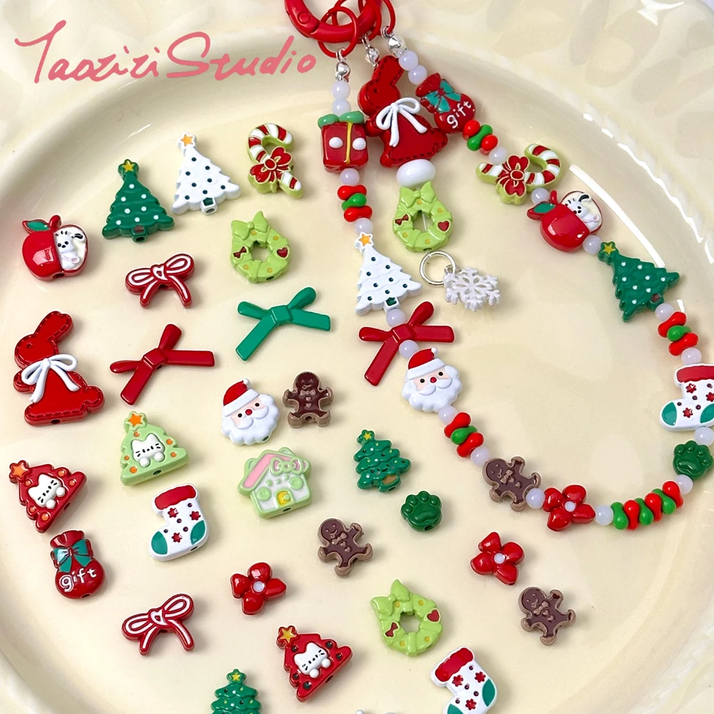 Christmas Cute Socks Gingerbread Man Gift Alloy Loose Beads DIY Handmade Beadwork Bracelet Necklace Phone Chain Accessories