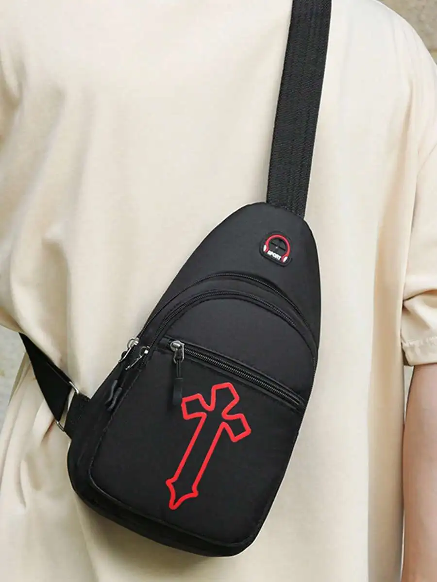

Waterproof Wear-Resistant Chest Bag Men Oxford Cloth Crossbody Shoulder Bag Phone Holder Camping Hiking