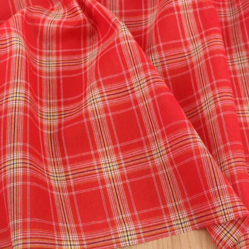 L100cm X W145cm Red Look Checkered Fabric Designer Soft Breathable Spring Summer Dress Blouse Tablecloth Home DIY Craft Material