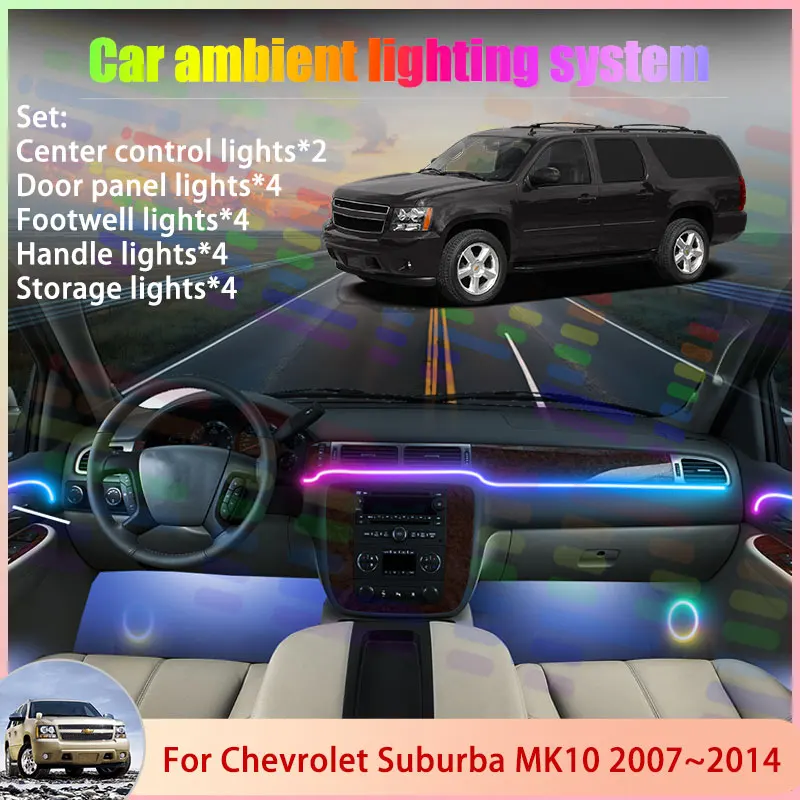 

Для Chevrolet Suburba MK10 2007 ~ 2014 GMC Yukon XL 6/18 в 1, автомобильная атмосферная лампа, RGB абажур, ансамбль, стример, атмосферный набор