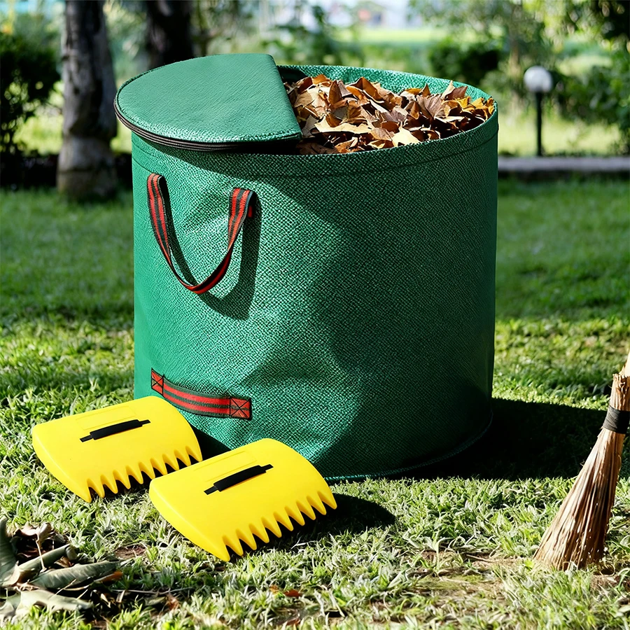 60-500L PP Garden Yard Waste Bag With Lid and Leaf Scoops Waterproof Outdoor Gardening Storage Bag for Plant and Leaf Collection