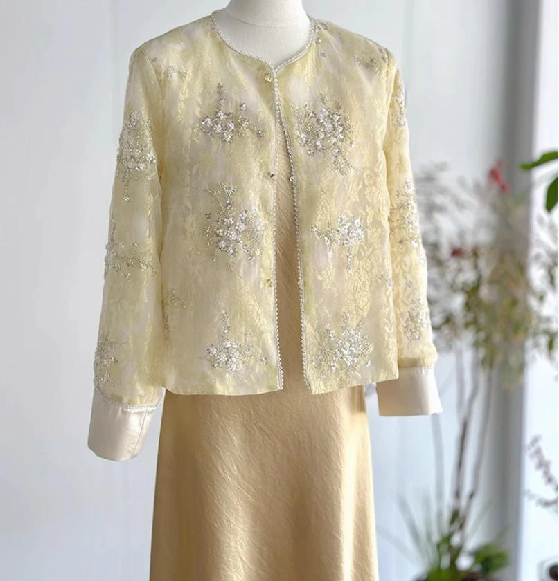 

New Chinese style organza jacket, women's thin style sun protection shirt, young heavy industry embroidered Chinese style top