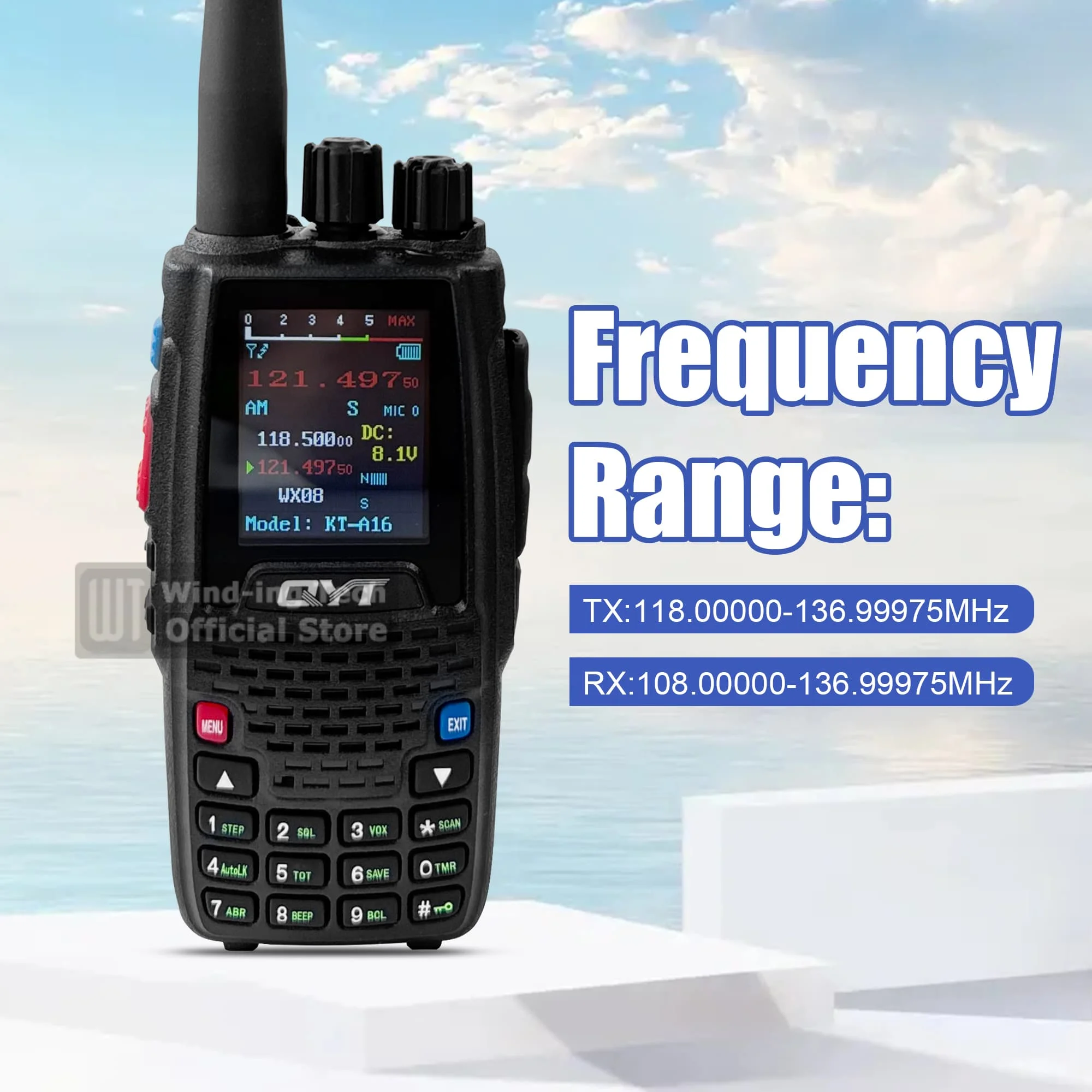 QYT KT-A16 Walkie Talkie 6W Air Band Transmitter VHF Transceiver 2000mAh NOAA AM Superheterodyne Circuit Aviation Portable Radio