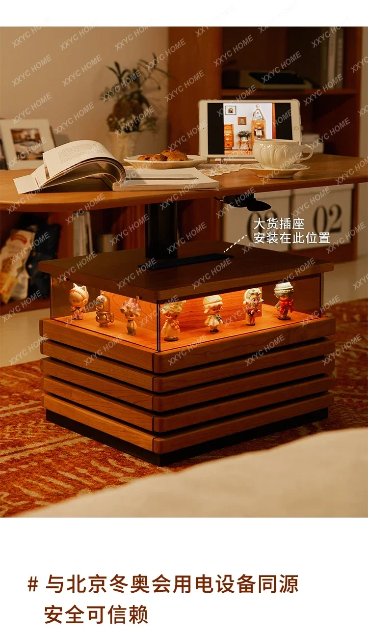 A Modern Minimalist Cherrywood Solid Wood Lifting Living Room Lighting Tea Table Dining Table Dual-Use Height Tea Table