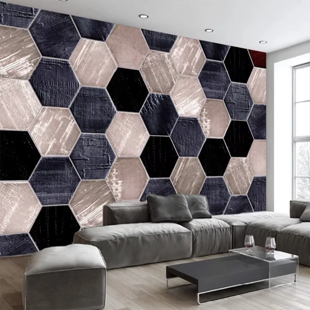 Nordic hand drawn abstract retro geometric block 3d wallpaper living room TV background wall paper customized mural