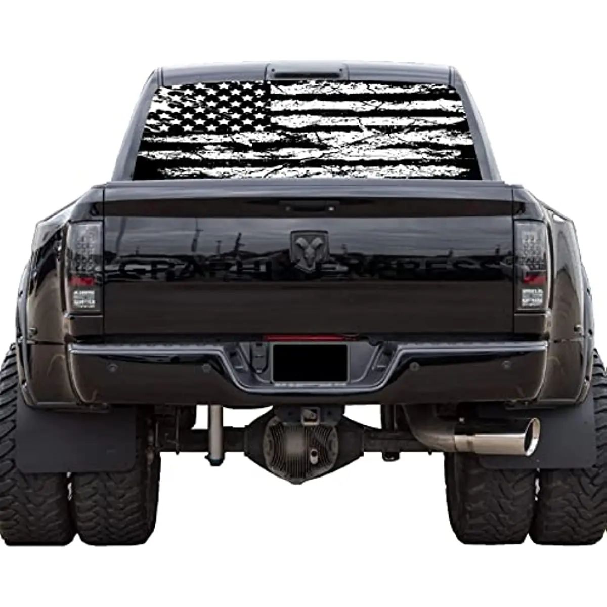 

GRAPHIX EXPRESS Truck Back Window Graphics - Black and White American Flag Decal (P531 - Patriotic USA Flag - Universal See Thro