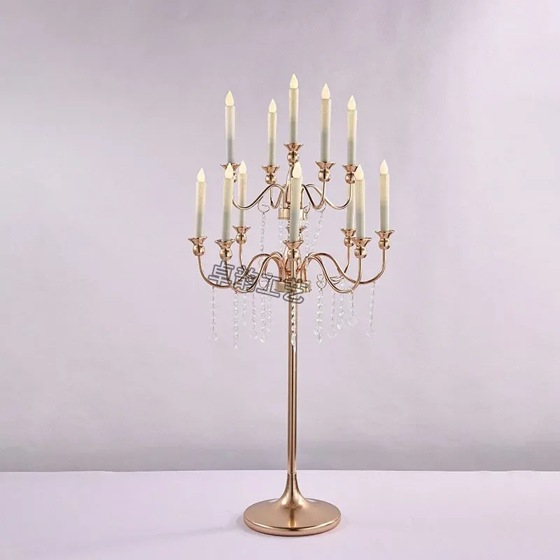 Luxury Gold Plated Wrought Iron Candle Holder for European Wedding Ceremony Hall Decoration Elegant Metal Candelabra for