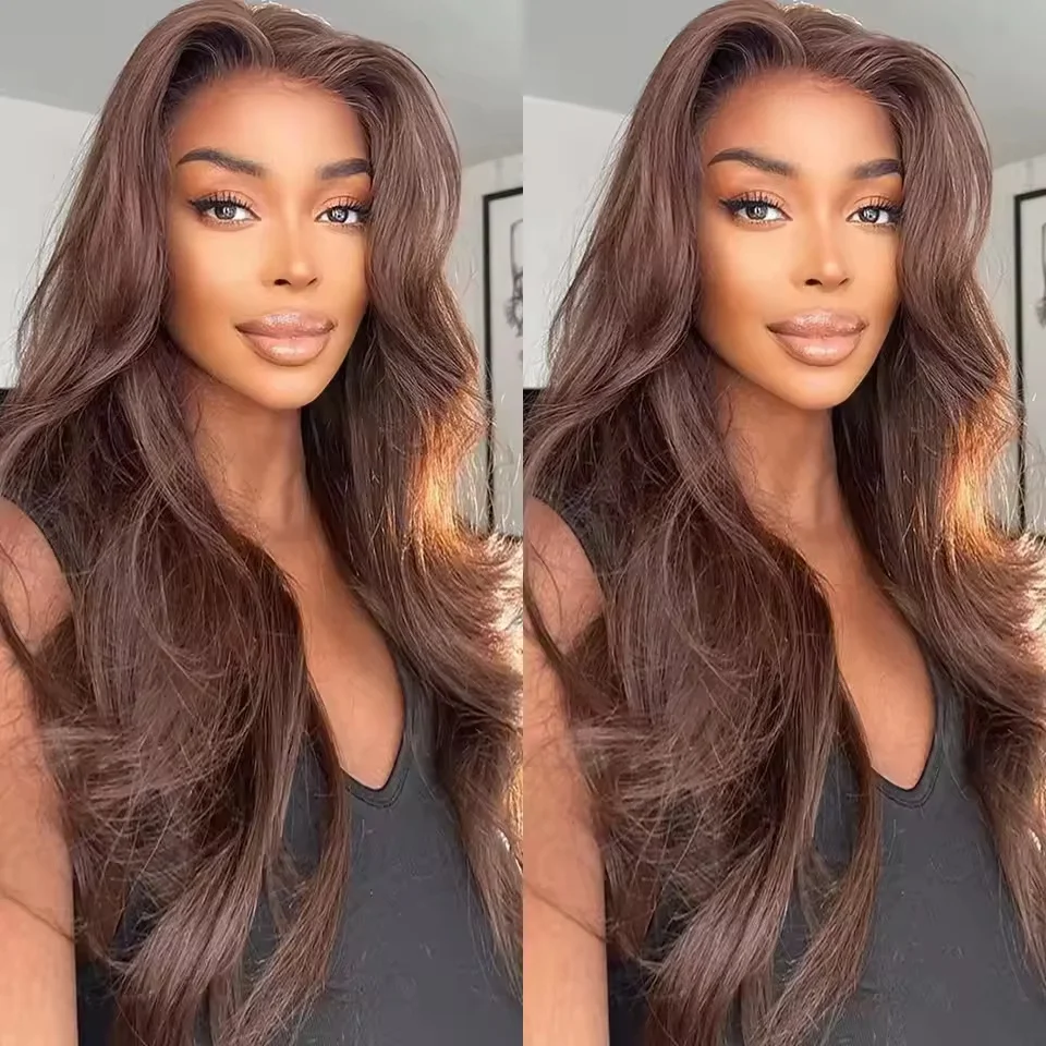 

Шоколадно-коричневый 13x4 парики фронта шнурка объемная волна 13x6 парики из натуральных волос на шнуровке 100% предварительно сорванный цвет # Продажа 4-х париков для женщин