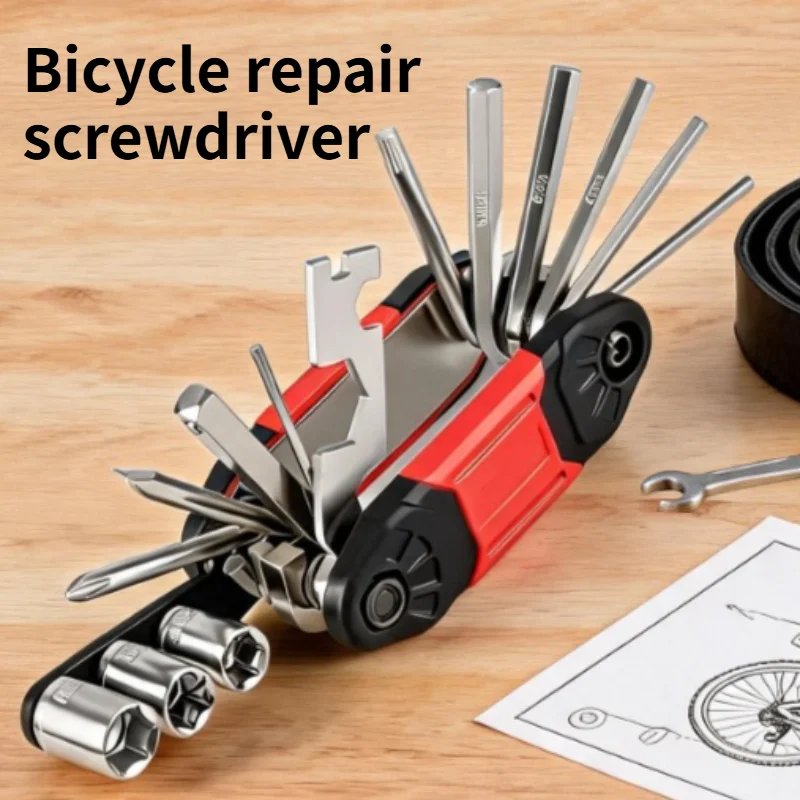Bicycle Bagged Rubber Model Hexagonal Screwdriver Set Socket Wrench Portable Folding Compact Repair Tool Multi‑functional Tool