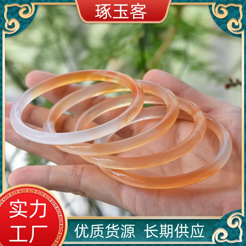 

Authentic Brazilian Pure Natural Fashion Honey Light Orange Beauty Jade Marrow Fine Round Strip, Black Agate Bracelet for Women