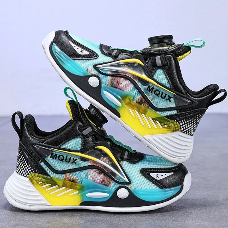 เด็กกีฬารองเท้าสบายๆหมุนหัวเข็มขัดตาข่ายรองเท้าวิ่งแฟชั่นหนา Anti SLIP รองเท้าสําหรับเด็ก