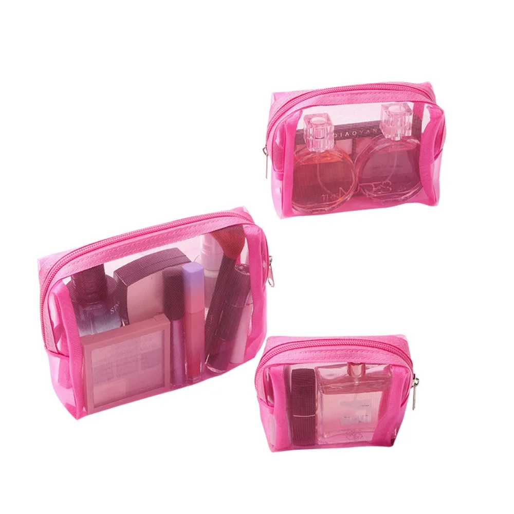 

Solid Color Mesh Cosmetic Bag Large Capacity Storage Bag Transparent Makeup Bag Toiletry Bag Organizer Case for 3Pcs/Set