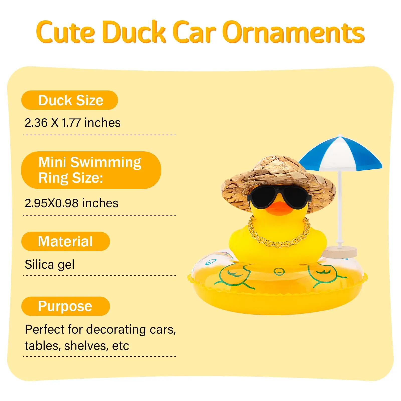 Car Rubber Ducks, with  Straw Hat Dashboard Decorations Swimming Duck for Car Ornament Accessories