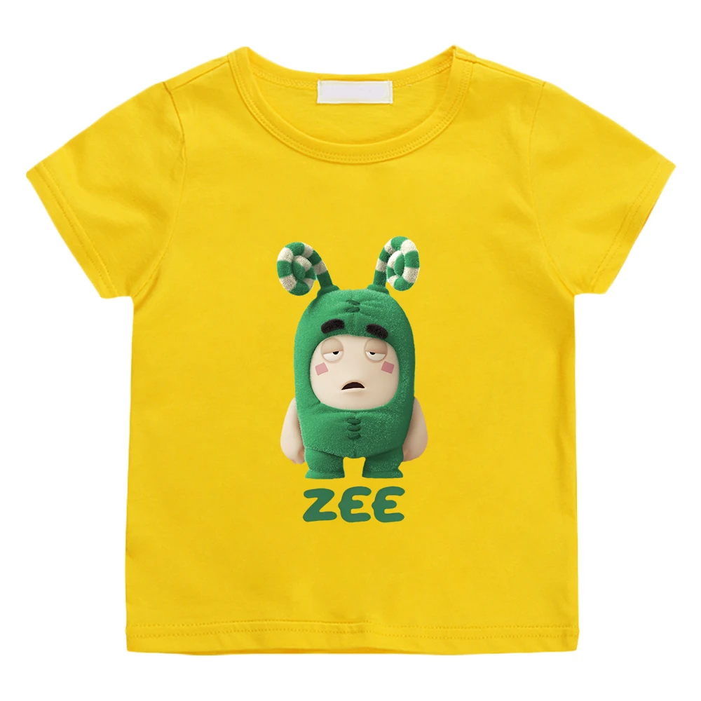 Oddbods ZEE T-shirt Lucu hijau 100% katun kualitas tinggi kasual kaus Kawaii anak laki-laki/perempuan kaus musim panas kerah O