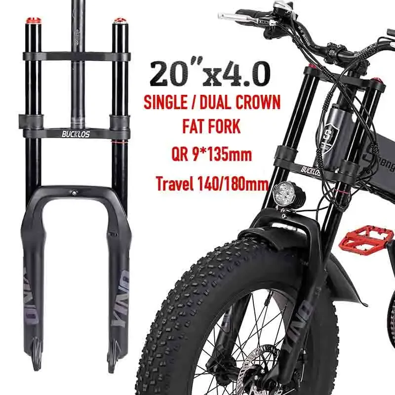 

20*4.0 MTB Mountain Bike Air Suspension Fork Aluminum QR Single/dual Crown Shock Absorber for Fat Tire Beach/Snow Vehicle E-bike