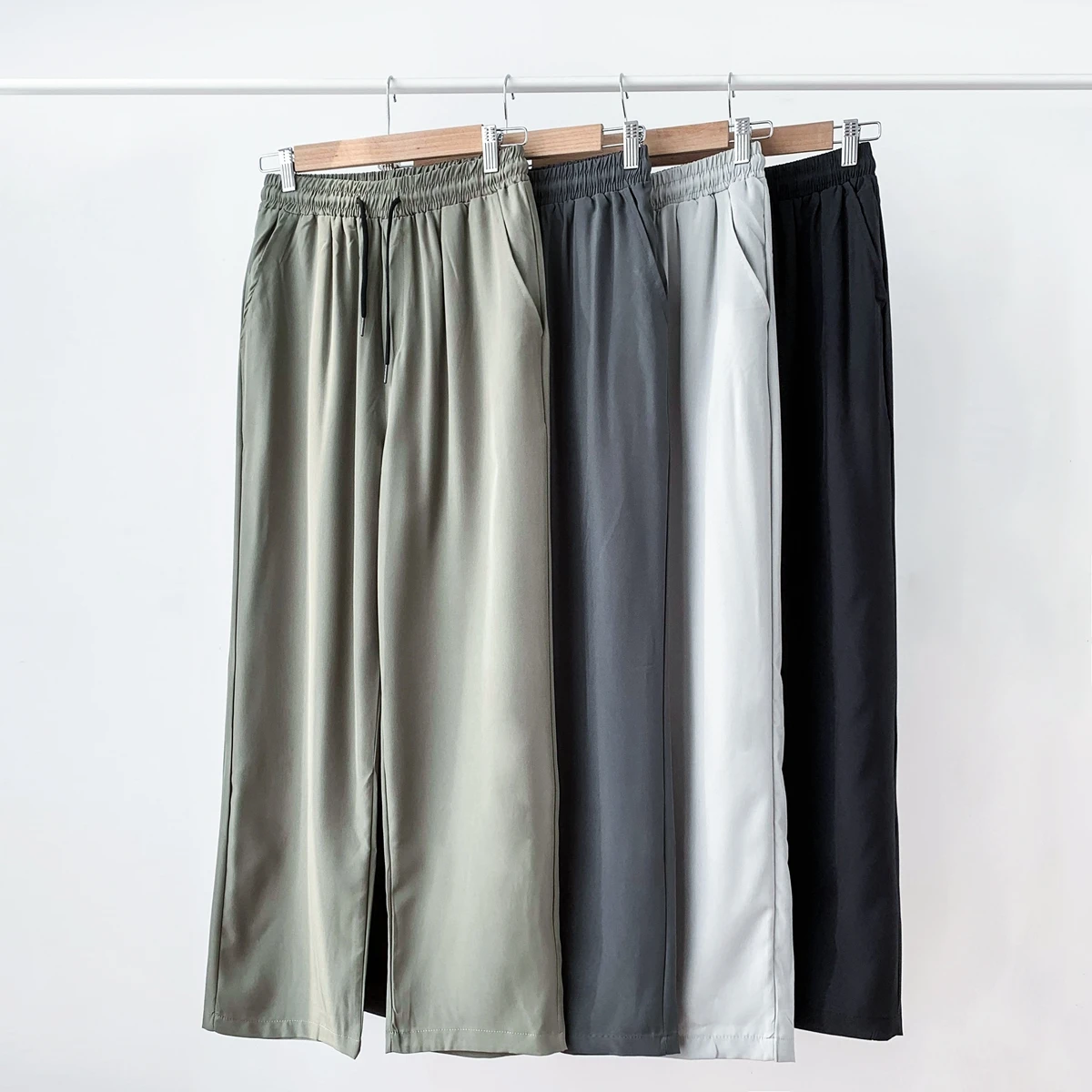 

Мужские летние брюки из ледяного шелка с охлаждающим эффектом, широкие, тонкие, свободного прямого кроя, быстросохнущие, укороченные, повседневные, молодежные, модные