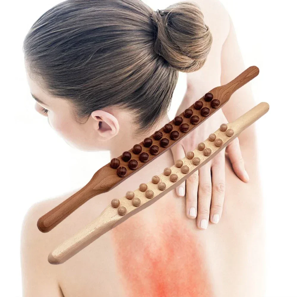 

20 Beads Gua Sha Massage Stick Carbonized Wood Back Scrapping Meridian Therapy Wand Muscle Relaxing Body Massager Guasha Tools