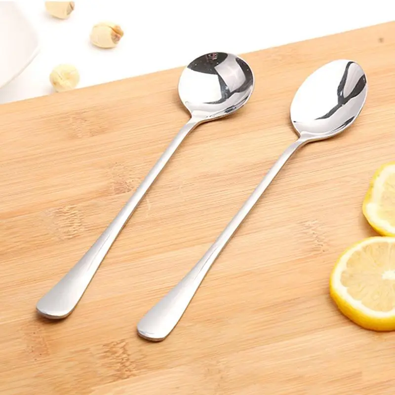 Edelstahl Löffel Langen Griff Kaffee Löffel Eis Rühren Löffel Mahlzeit Geschirr Löffel Haushalt Abendessen Löffel Obst Gabel