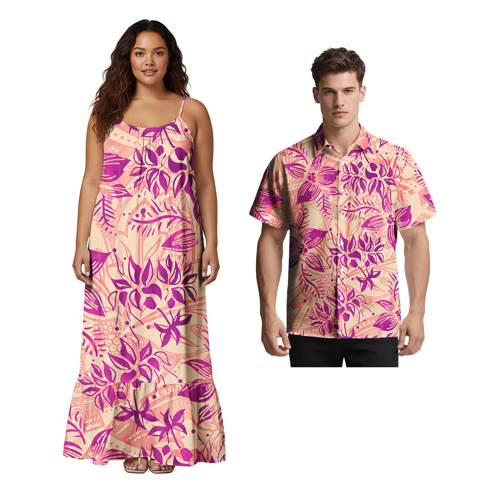Upscale Custom Couple Suit Polynesian Men Shirt Elegant Ladies Hawaiian Dress Oversize Tribal Design Samoan Couple Match Outfits