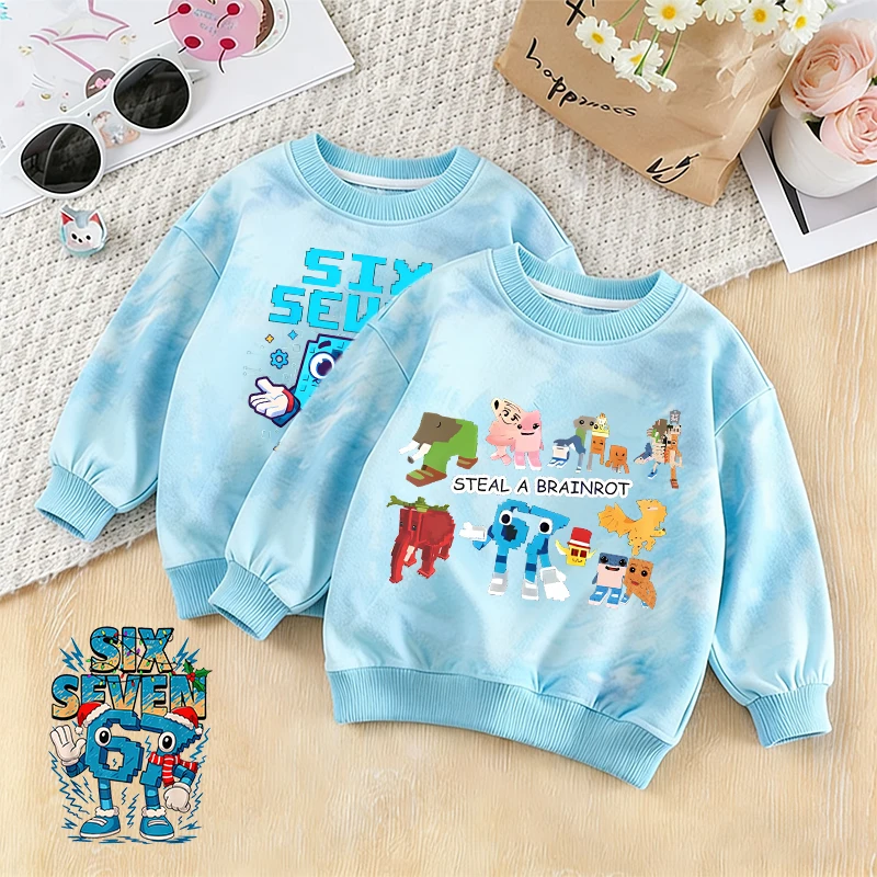 

Steal A Brainrot Clothes Pullover Boys Kawaii Streetwear Shirt Cute Anime Print Kids Autumn Tie-dye Long Sleeve Party Games Gift