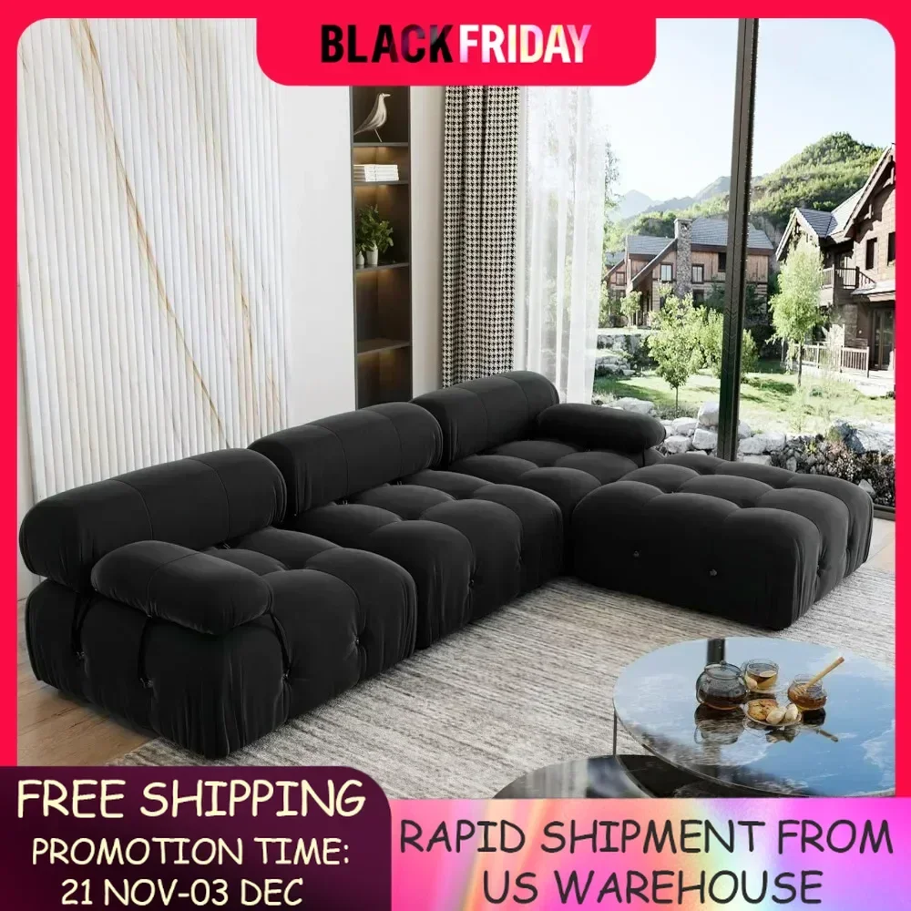 

Modular Sectional Sofa with Ottoman, 103.95 Inch Convertible Sofa Couch with Reversible Chaise, Velvet L Shaped Minimalist Couch