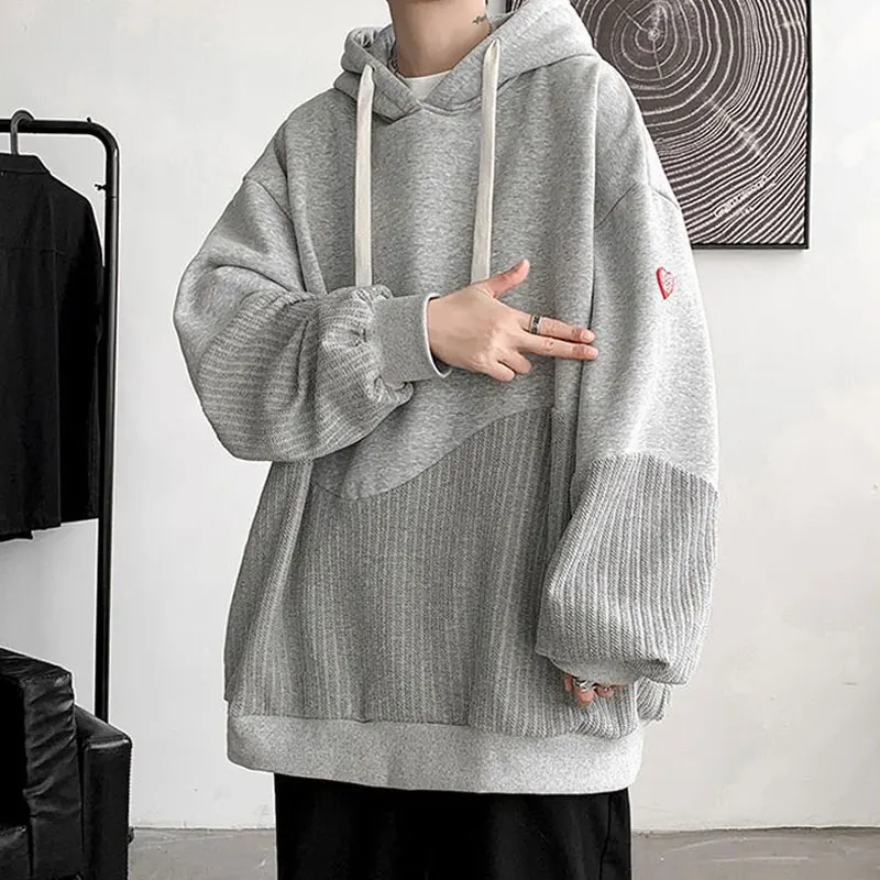 

Basic Hooded Drawstring Sweatshirts Men's Clothing Fashion Spliced Autumn Winter Fleece Loose Korean Casual Long Sleeve Hoodies