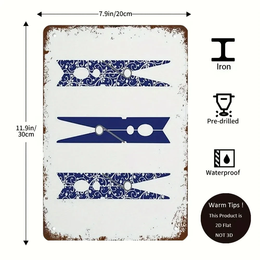 Vintage Laundry Room Wash-Dry-Fold Repeat Metal Sign, 8x12inch Vintage Decorative Signs, Suitable for Home, Bathroom, or Garage Wall Art