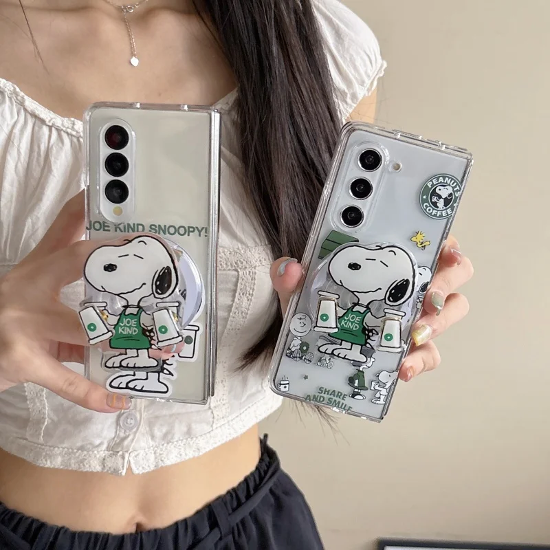 

Cute Cartoon Snoopy coffee Folding Magsafe Wireless Charge Case For Samsung ZFold 3 4 5 6 7 ZFold7 Snoopy rotate Magnetic Stand