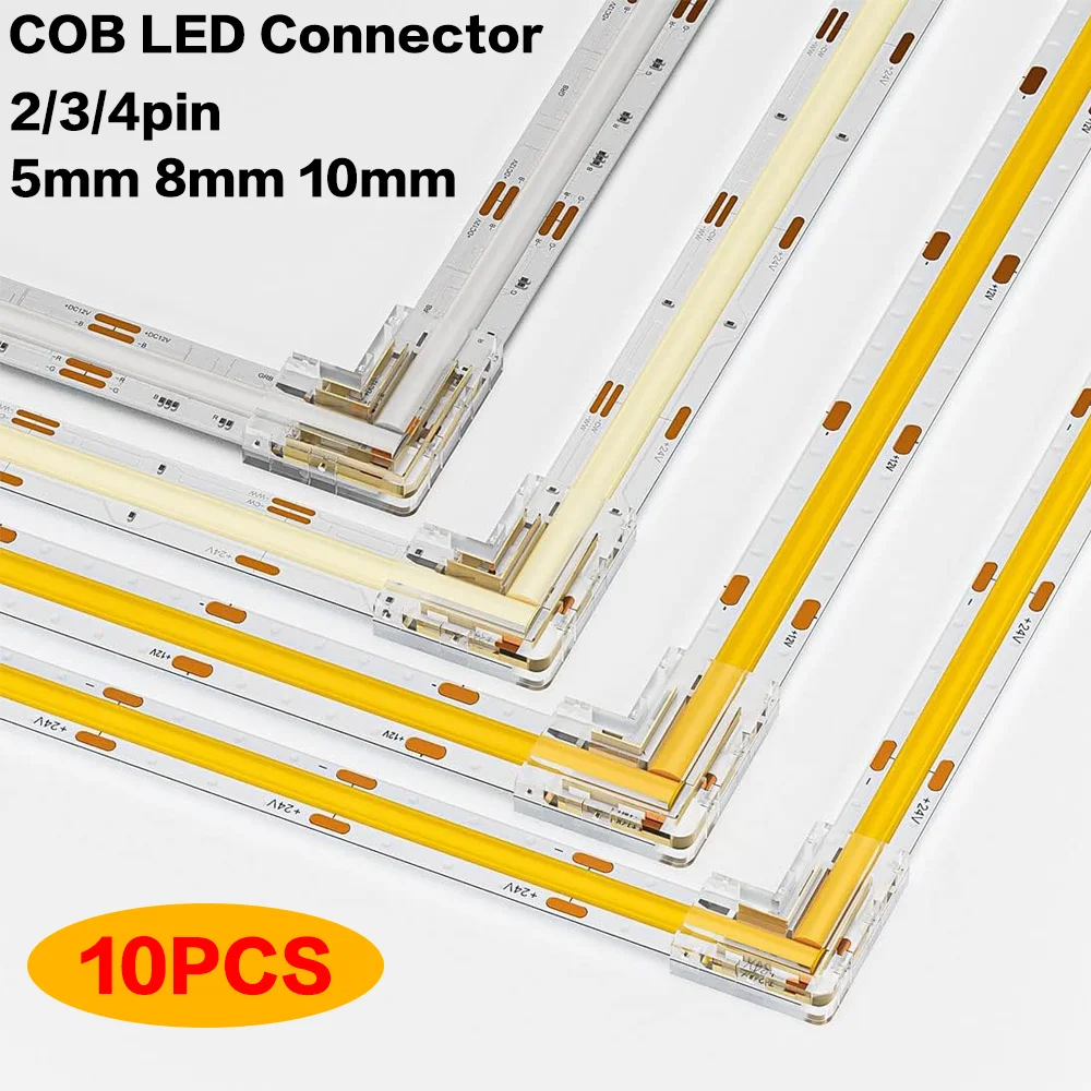 

5 мм, 8 мм, 10 мм, 2/3/4-контактный разъем COB LED, бесшовные угловые разъемы L-образной формы, FOB RGB CCT, соединение ленточных светильников, 10 шт., без темных площадок