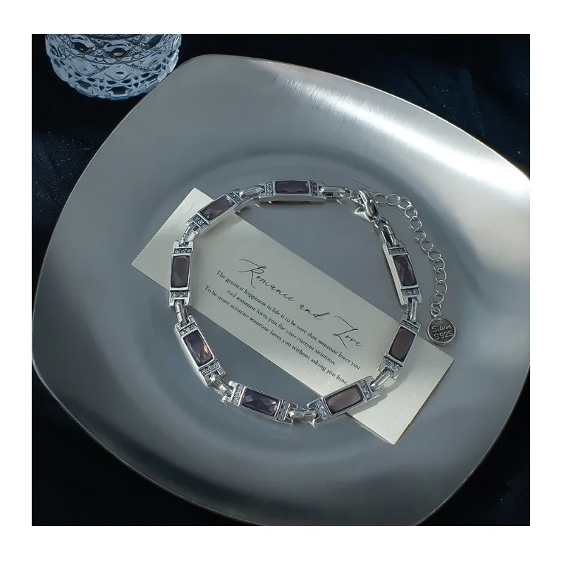 Personalized Sweet and Cool Style Amethyst Zircon Bracelet Bracelet Women's Light Luxury Versatile High-end Sense Personalized T