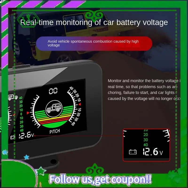 AC34-Vehicle-Mounted Intelligent Gradienter Car Digital Display Tilt Pitch Angle Inclinometro Auto HUD Intelligent Slope Meter