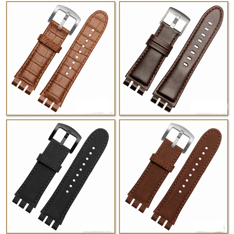 For Swatch Yos440 449 401 447 Waterproof Sweat-Proof Soft Comfortable Watch Band Accessories 23mm Genuine Leather Watch Strap