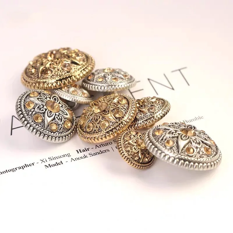 Fashion Plastic Yellow Rhinestone Button Vintage Ladies Knitwear Suit Coat DIY 6PCS/Lot Decorative Round Buttons