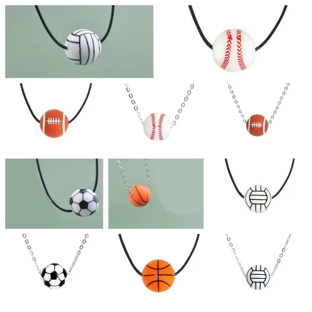 Cord of Wax Football Basketball Pendant Necklace Vintage Silicone Handmade Adjustable Stainless Steel Man