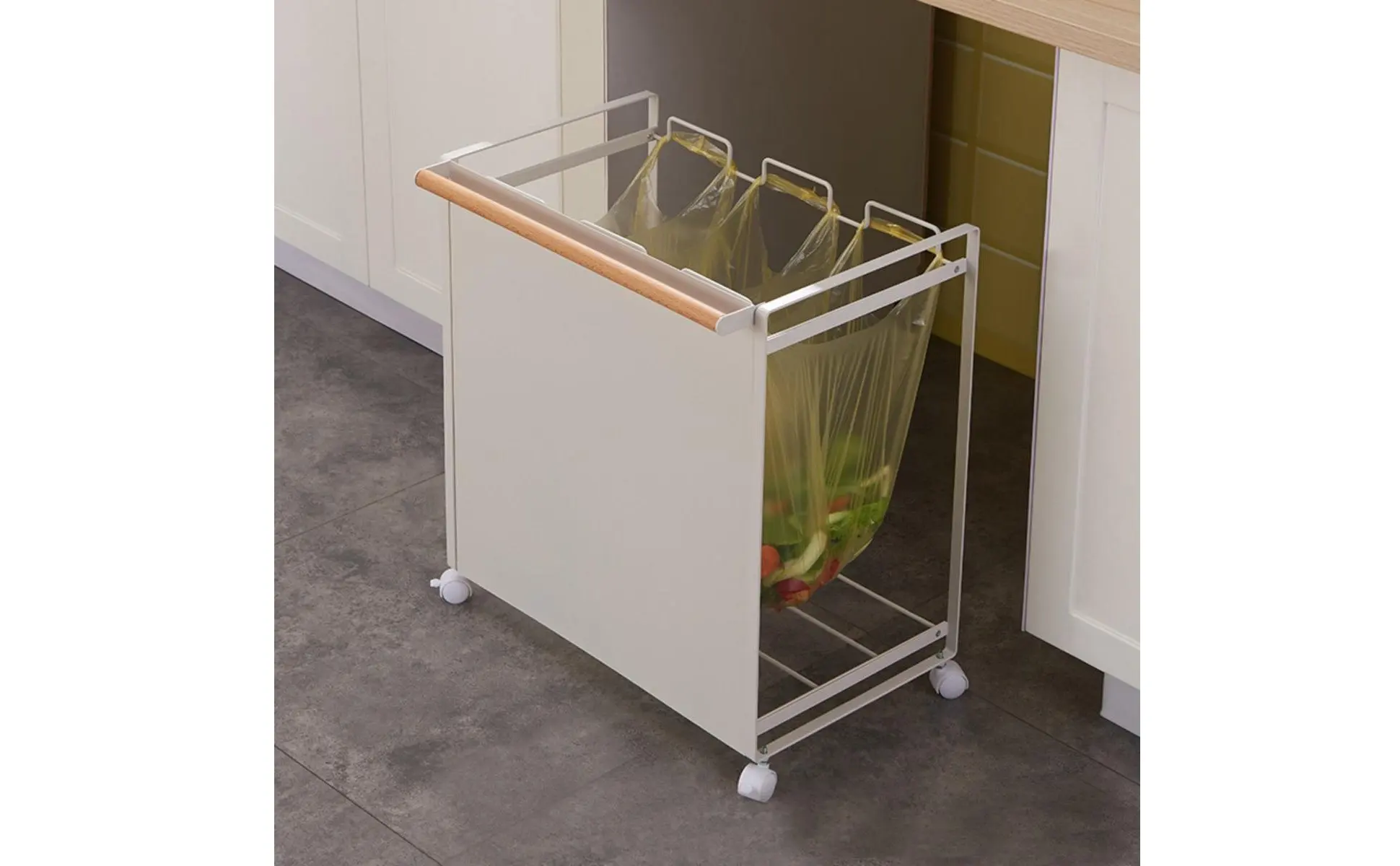 3-Bin Trash Sorter Portable Mobile Garbage Bag Vehicle Rolling Garbage Bag Stand Space Saving Household Storage Heavy Duty