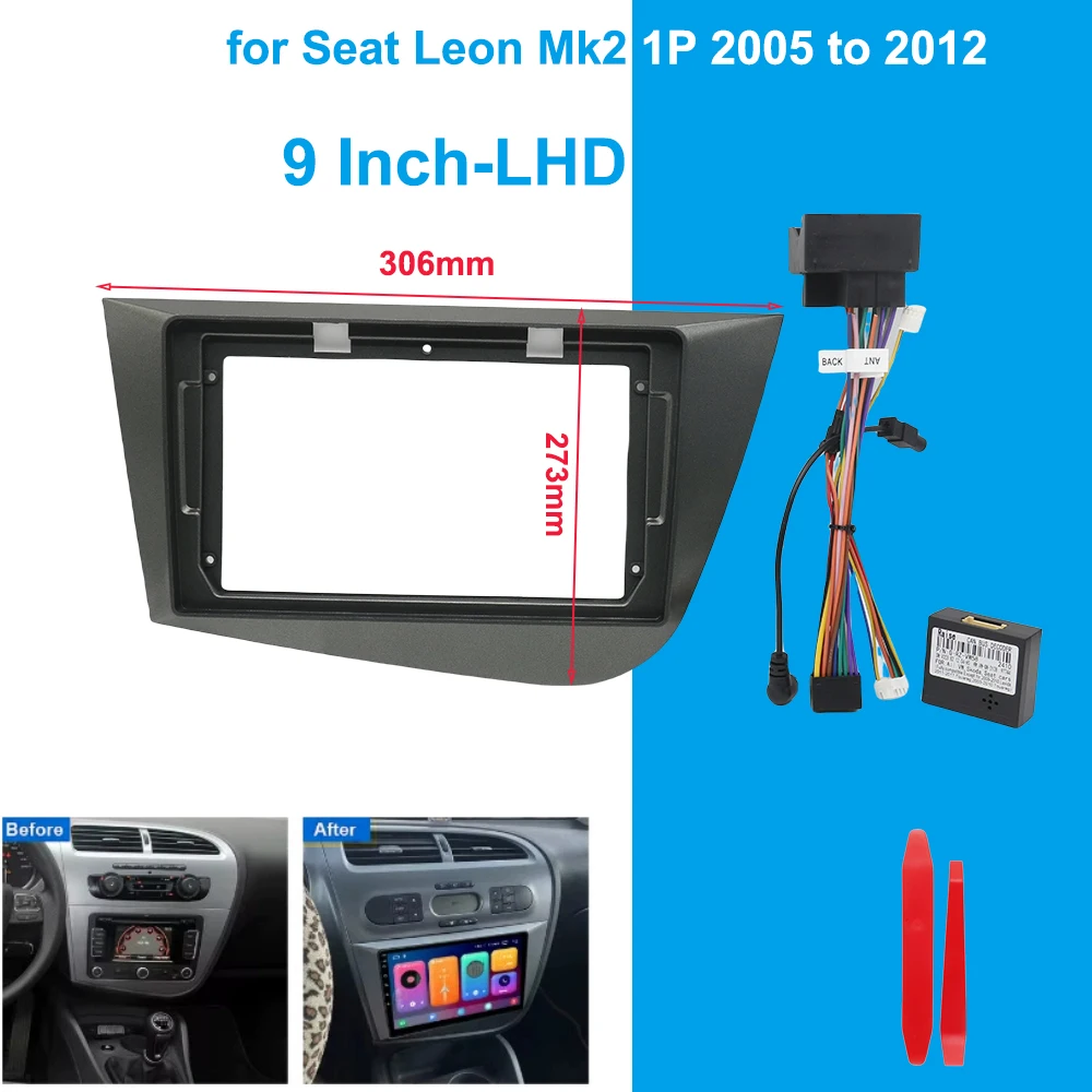 

Автомобильный радиоприемник для SEAT Leon MK2 2005-2012 2 Din 9-дюймовый стереоплеер Встановіть панель объемного звучания Комплект приборной панели GPS Рамка с Canbus