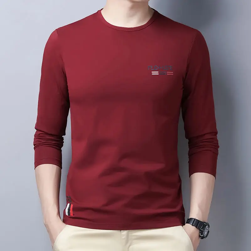 Fashion Men Pure Cotton Long Sleeve T-shirt Spring Autumn Male Clothing Tees Korean Loose Versatile Basic Bottoming Casual Tops